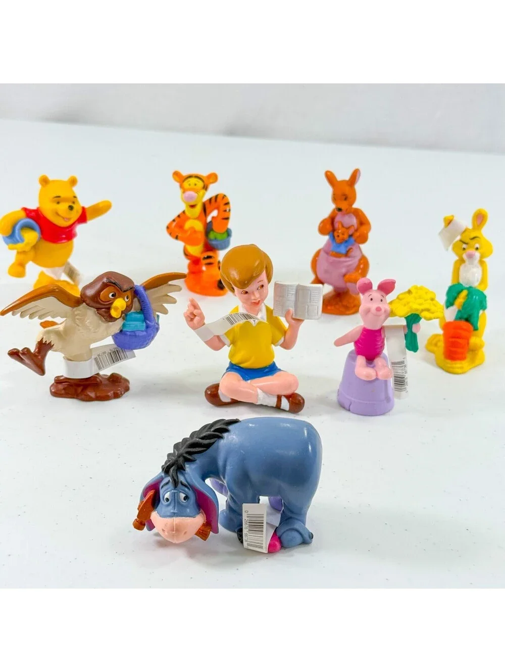 VTG Disney Winnie the Pooh Lot 8 Figures Owl Rabbit Christopher Robin Reading